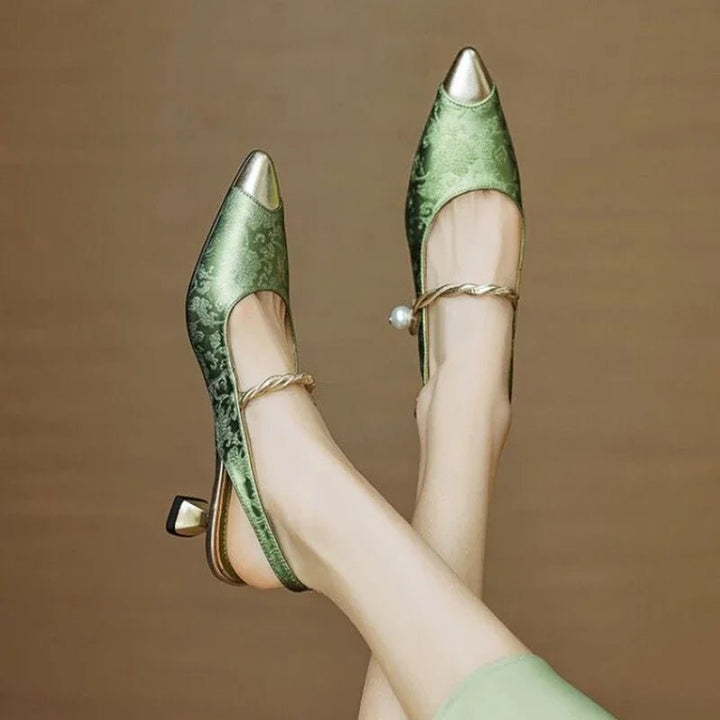 Damers Blomsterjacquard Spidstå Kitten Heel Slingback Pumps