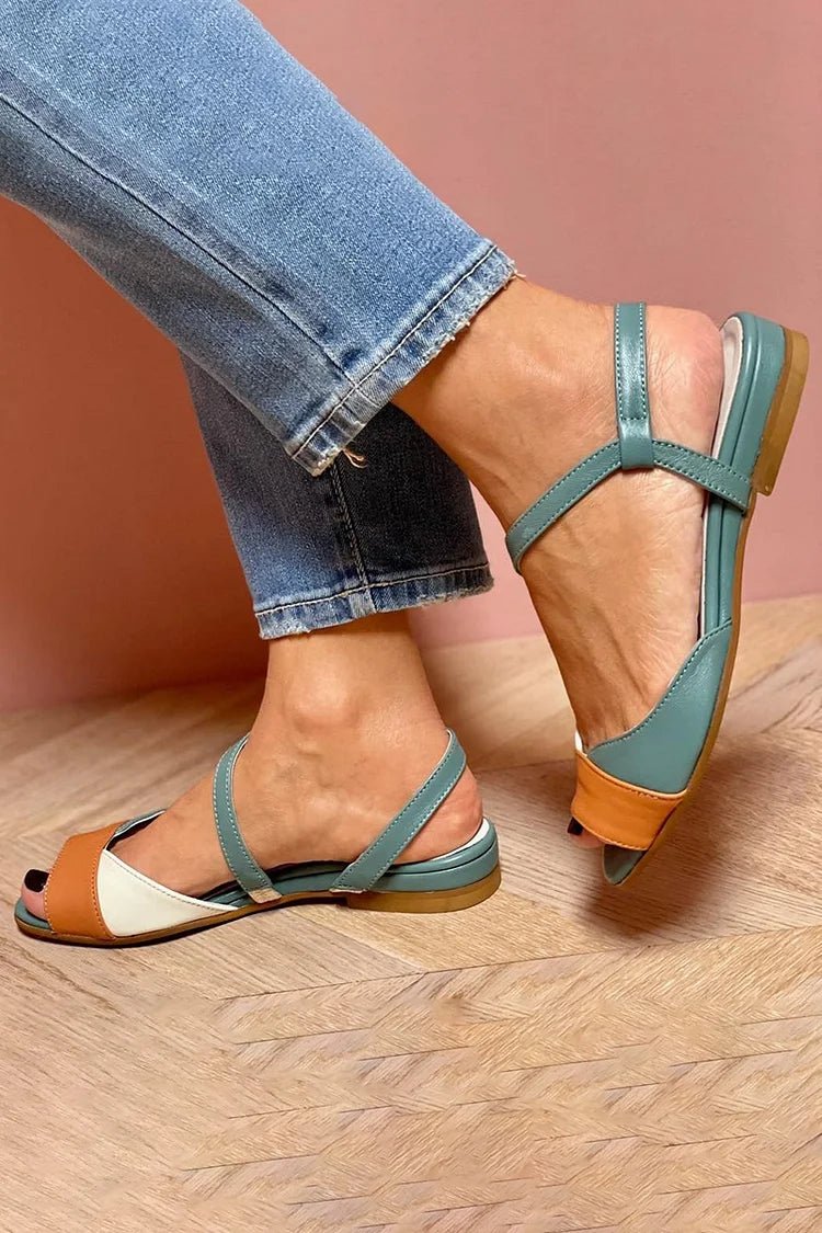 Damers Flerfarvet Color Block Flade Sandaler med Ankelrem