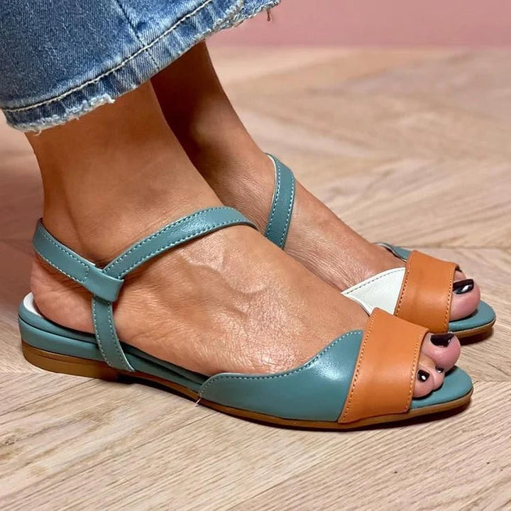 Damers Flerfarvet Color Block Flade Sandaler med Ankelrem