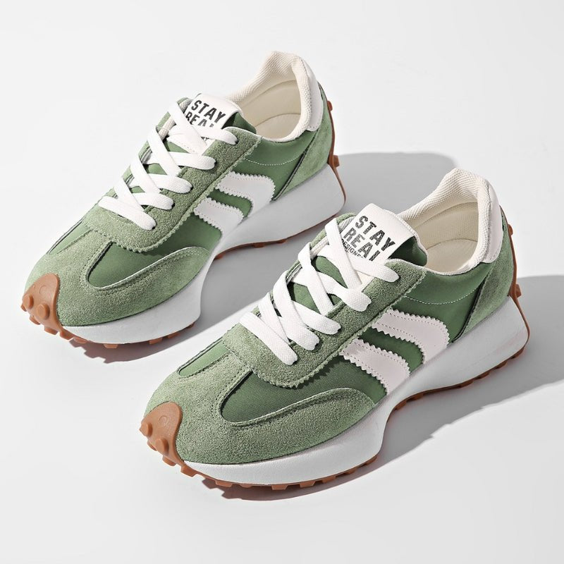 Damers Retro Platform Chunky Sneakers med Snørebånd - Green