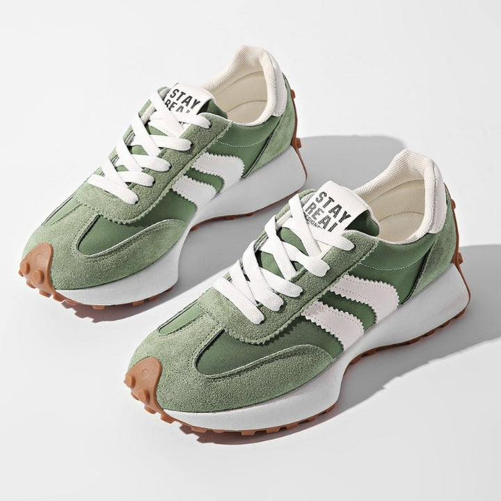 Damers Retro Platform Chunky Sneakers med Snørebånd - Green