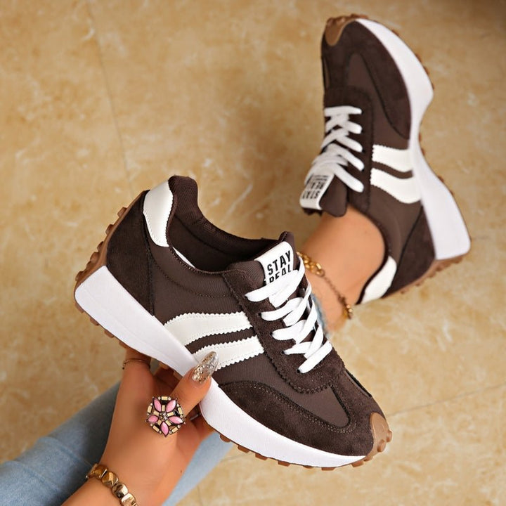 Damers Retro Platform Chunky Sneakers med Snørebånd - Brown