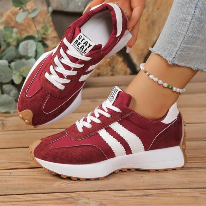 Damers Retro Platform Chunky Sneakers med Snørebånd - Red