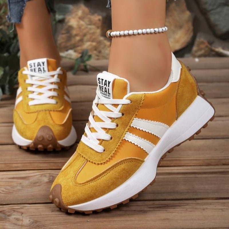 Damers Retro Platform Chunky Sneakers med Snørebånd - Yellow