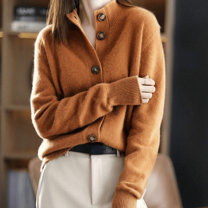 Dames Blød Cashmere Knap-cardigan Rund Hals - Orange