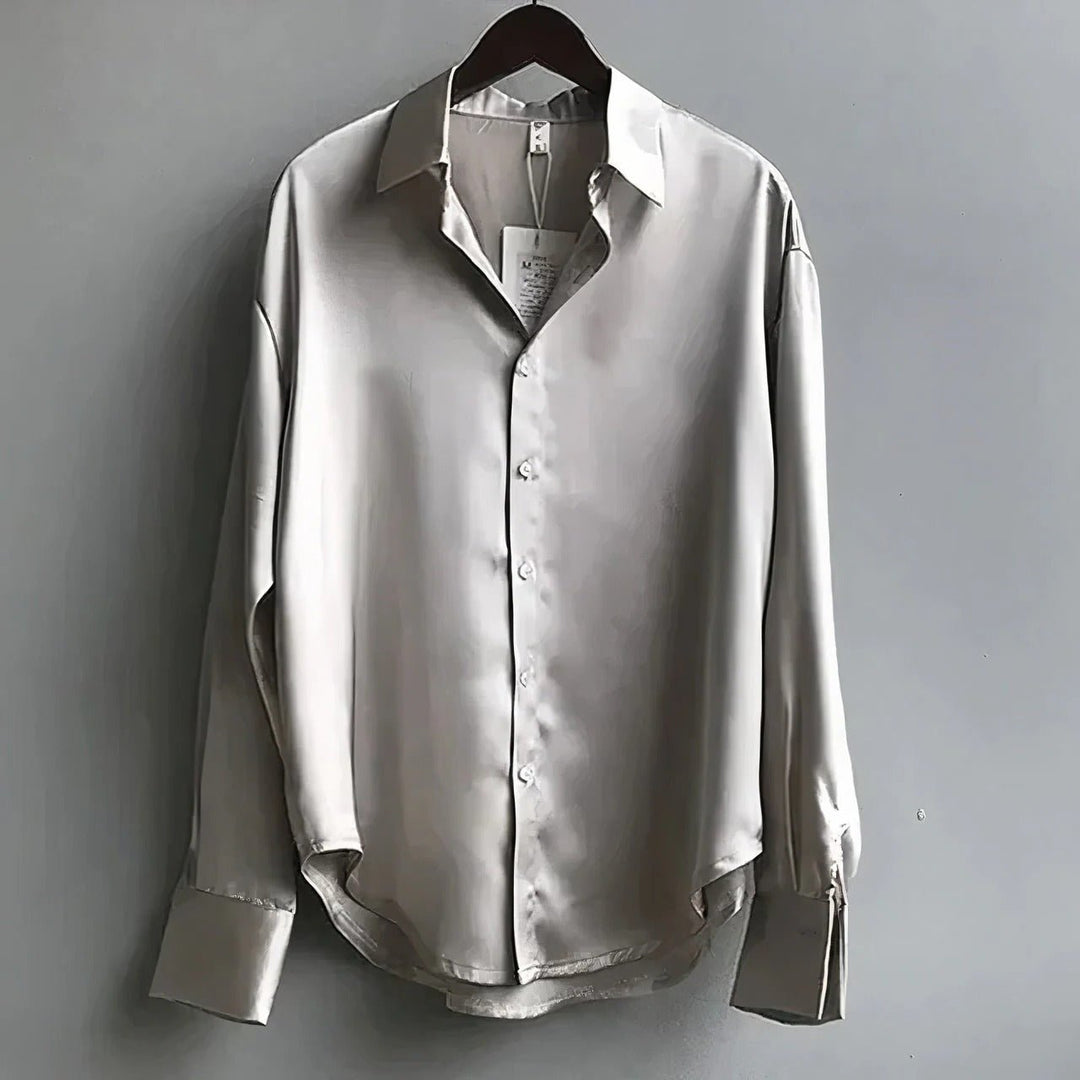 Dames Satin Skjorte Langærmet Knapplukning Spids Krave - Gray