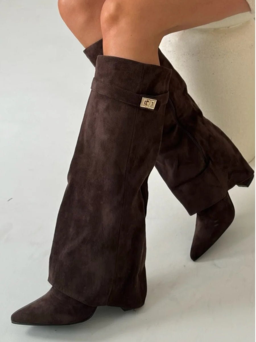 Damestøvler Suede Elegante Høje Støvler - Braun Wildleder