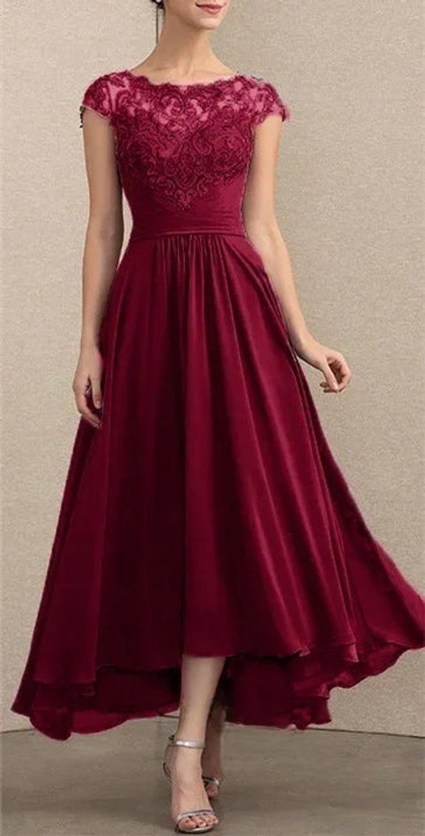 Elegant blondekjole til kvinder festkjole chiffon maxi - Bordeauxrød