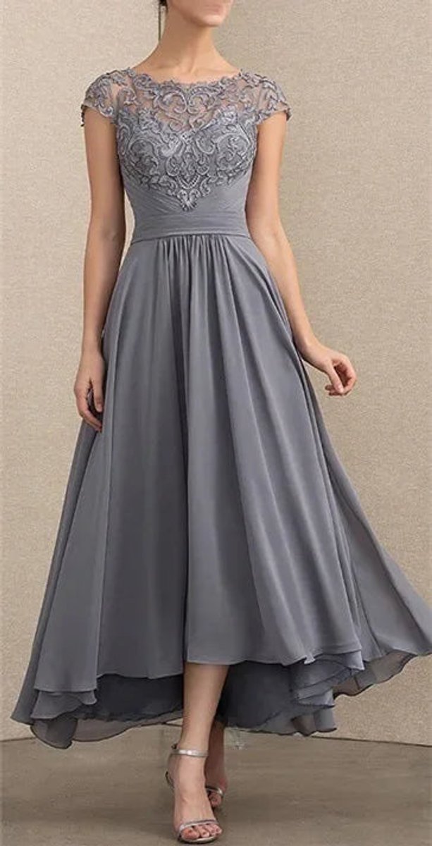 Elegant blondekjole til kvinder festkjole chiffon maxi - Grå