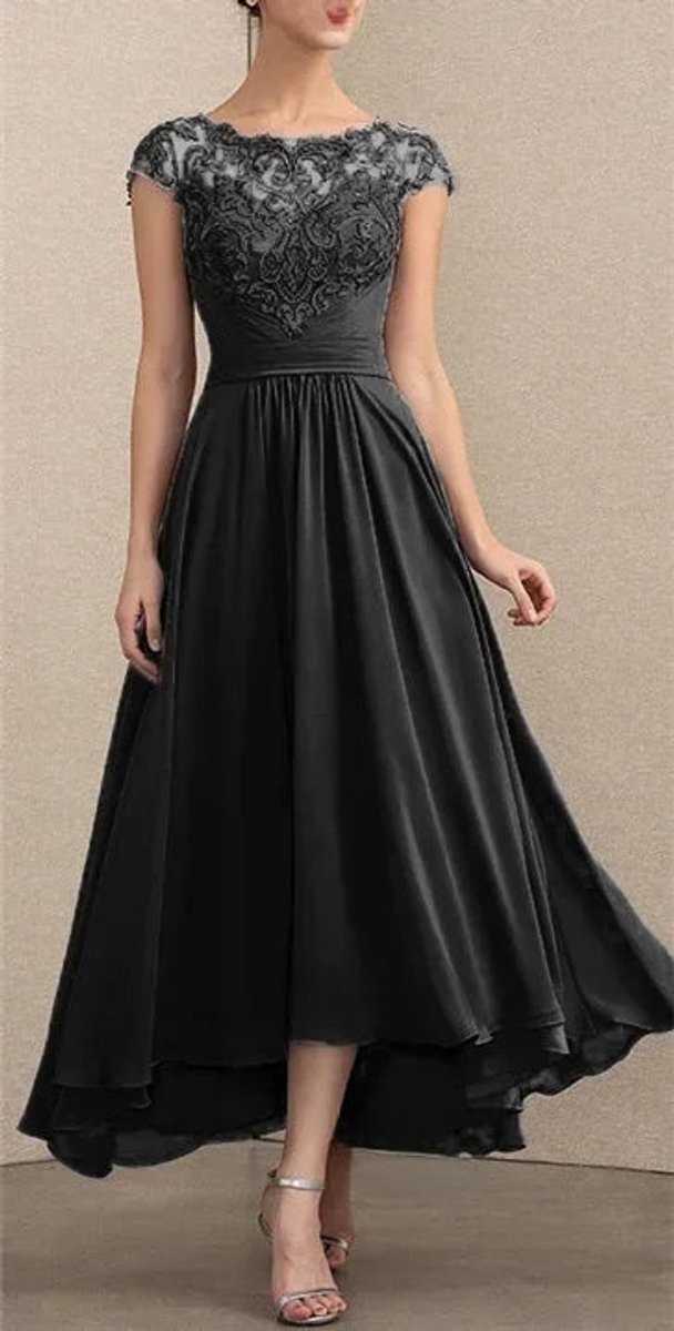 Elegant blondekjole til kvinder festkjole chiffon maxi - Sort