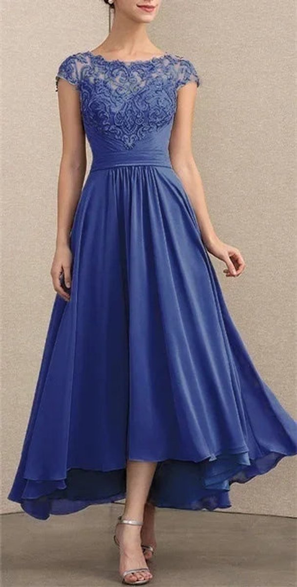 Elegant blondekjole til kvinder festkjole chiffon maxi - Blå