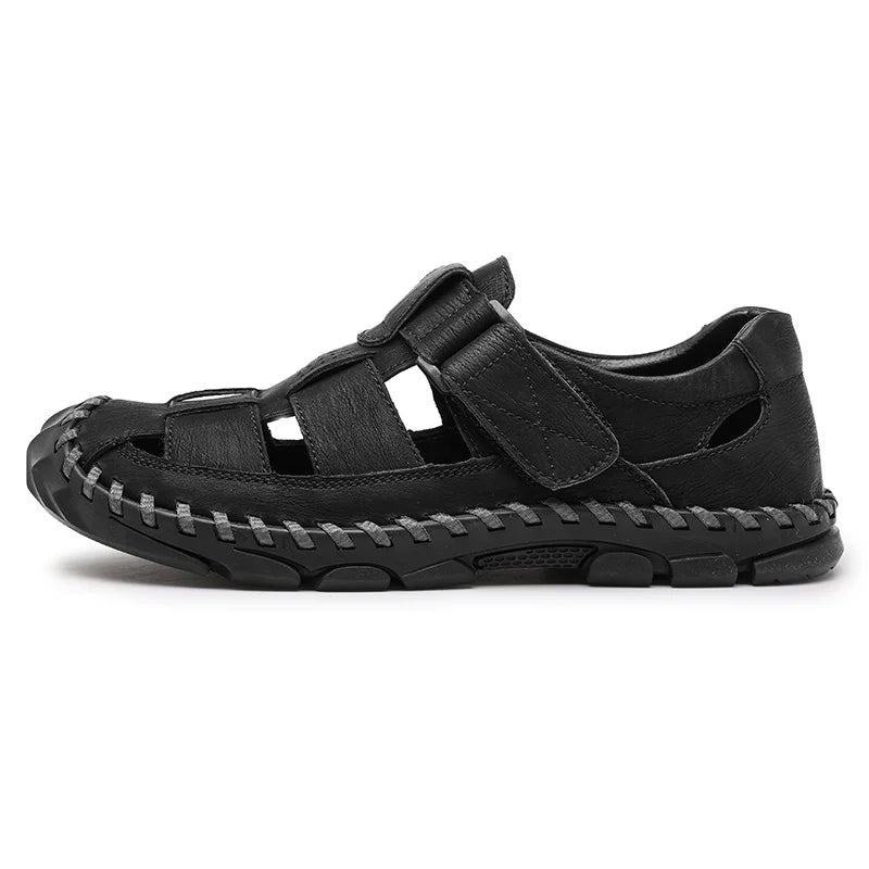 Fisherman Sandaler Ægte Læder Lukket Tå Herre - Black