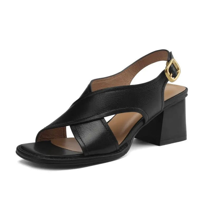 Fisherman Sandaler Læder Crossover Kvinder Åben Tå - Black