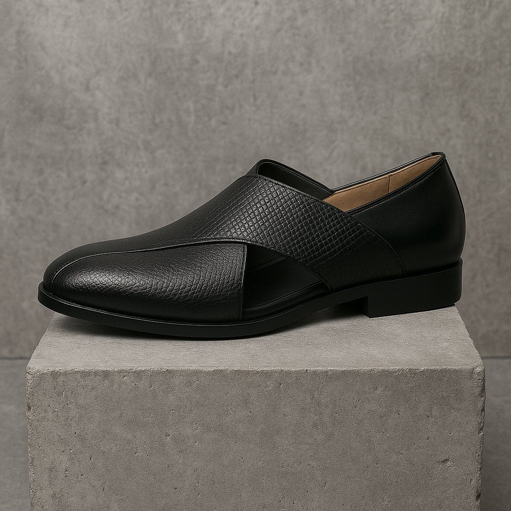 Fisherman Sandaler Læder Loafers Crossover Lukkede Tæer - Black