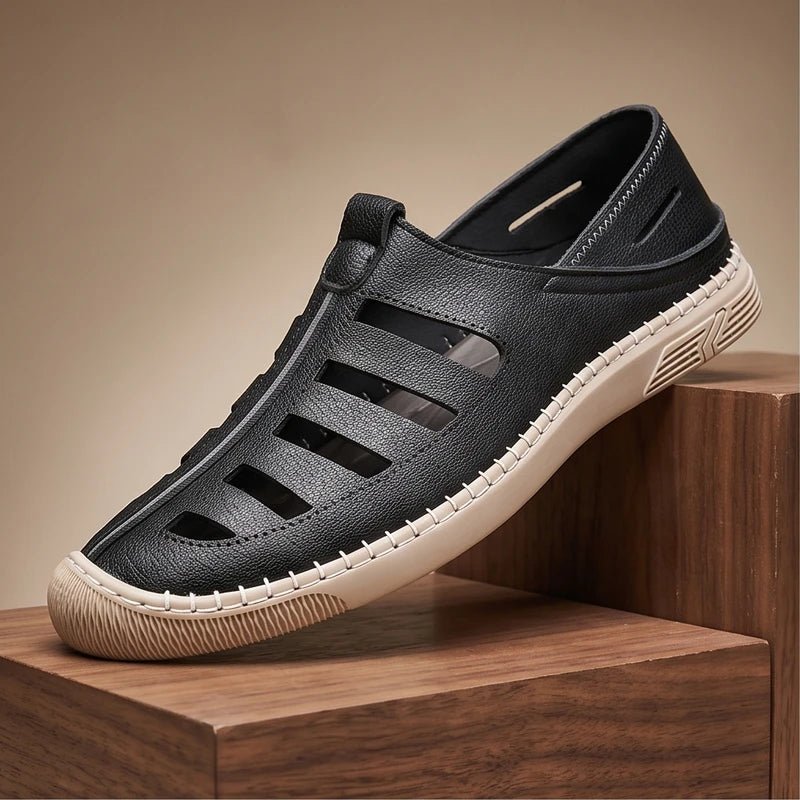 Fisherman Sandals Læder Lukkede Tæer Ventilation - Black
