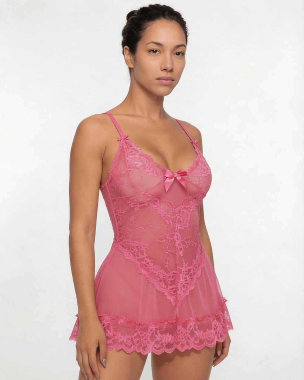 Gennemsigtig Blondekjole Chemise Mesh Blonder Satin G-streng