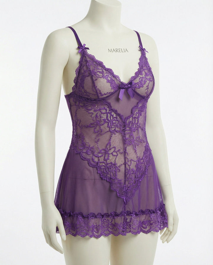 Gennemsigtig Blondekjole Chemise Mesh Blonder Satin G-streng
