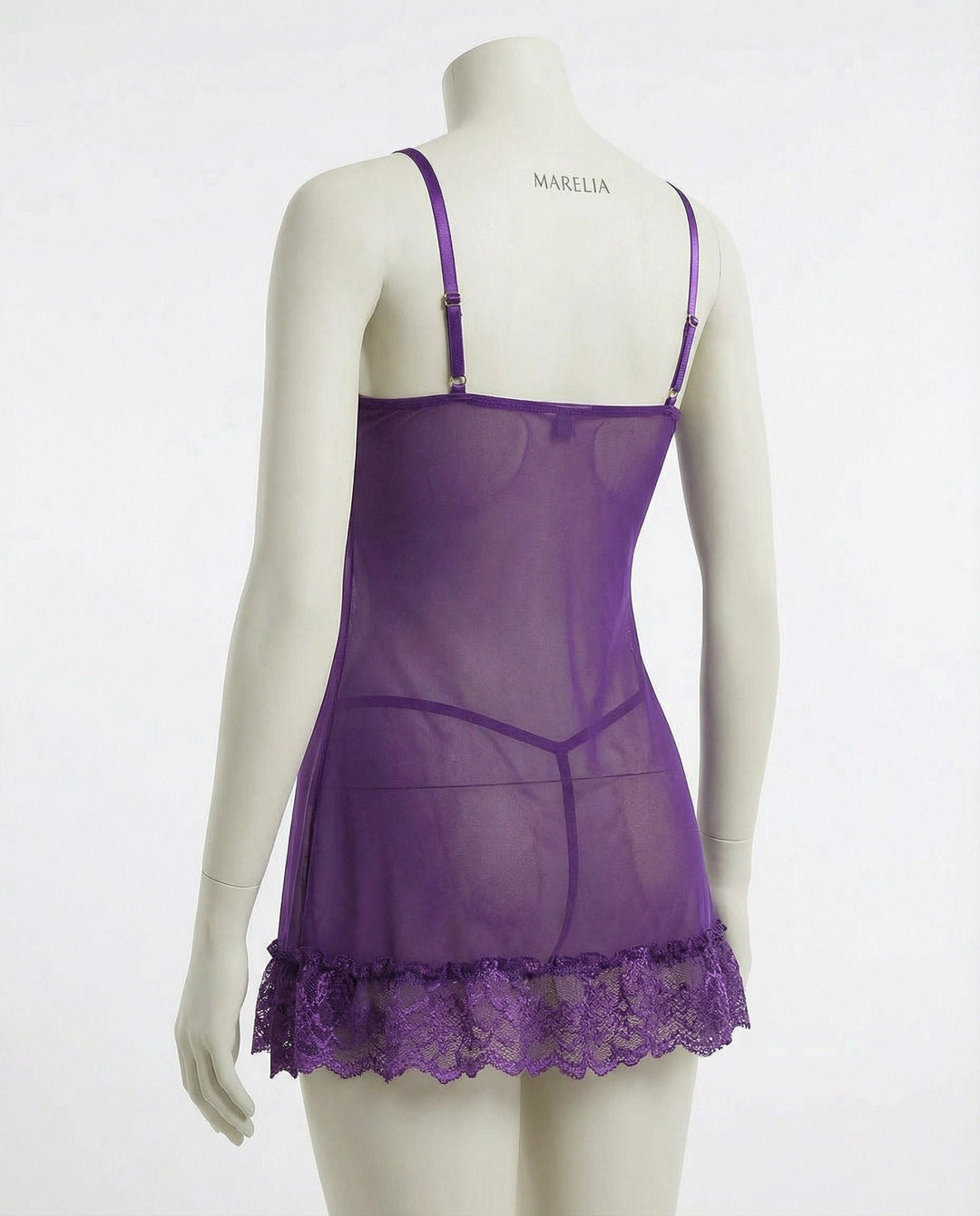 Gennemsigtig Blondekjole Chemise Mesh Blonder Satin G-streng