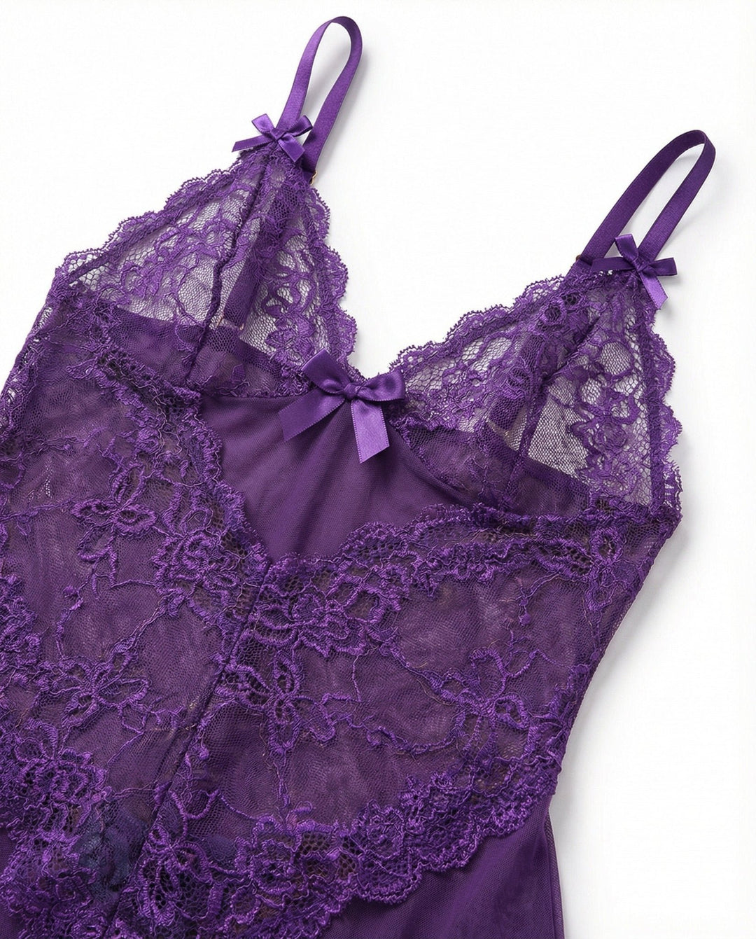 Gennemsigtig Blondekjole Chemise Mesh Blonder Satin G-streng