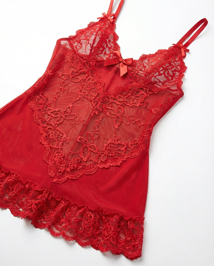 Gennemsigtig Blondekjole Chemise Mesh Blonder Satin G-streng