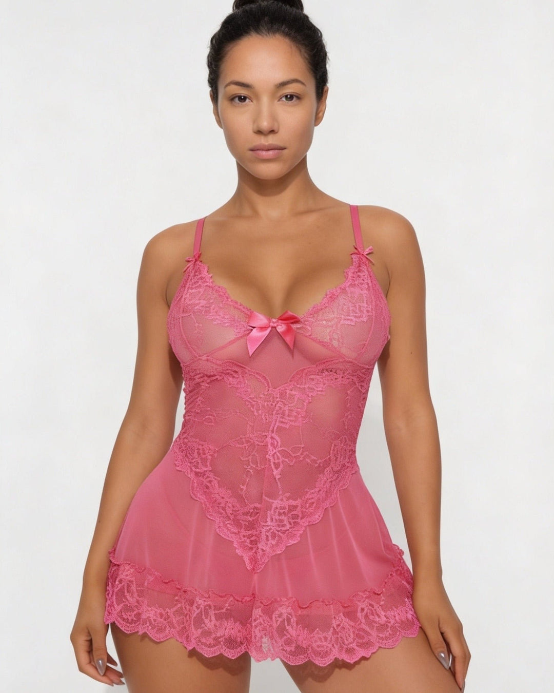 Gennemsigtig Blondekjole Chemise Mesh Blonder Satin G-streng