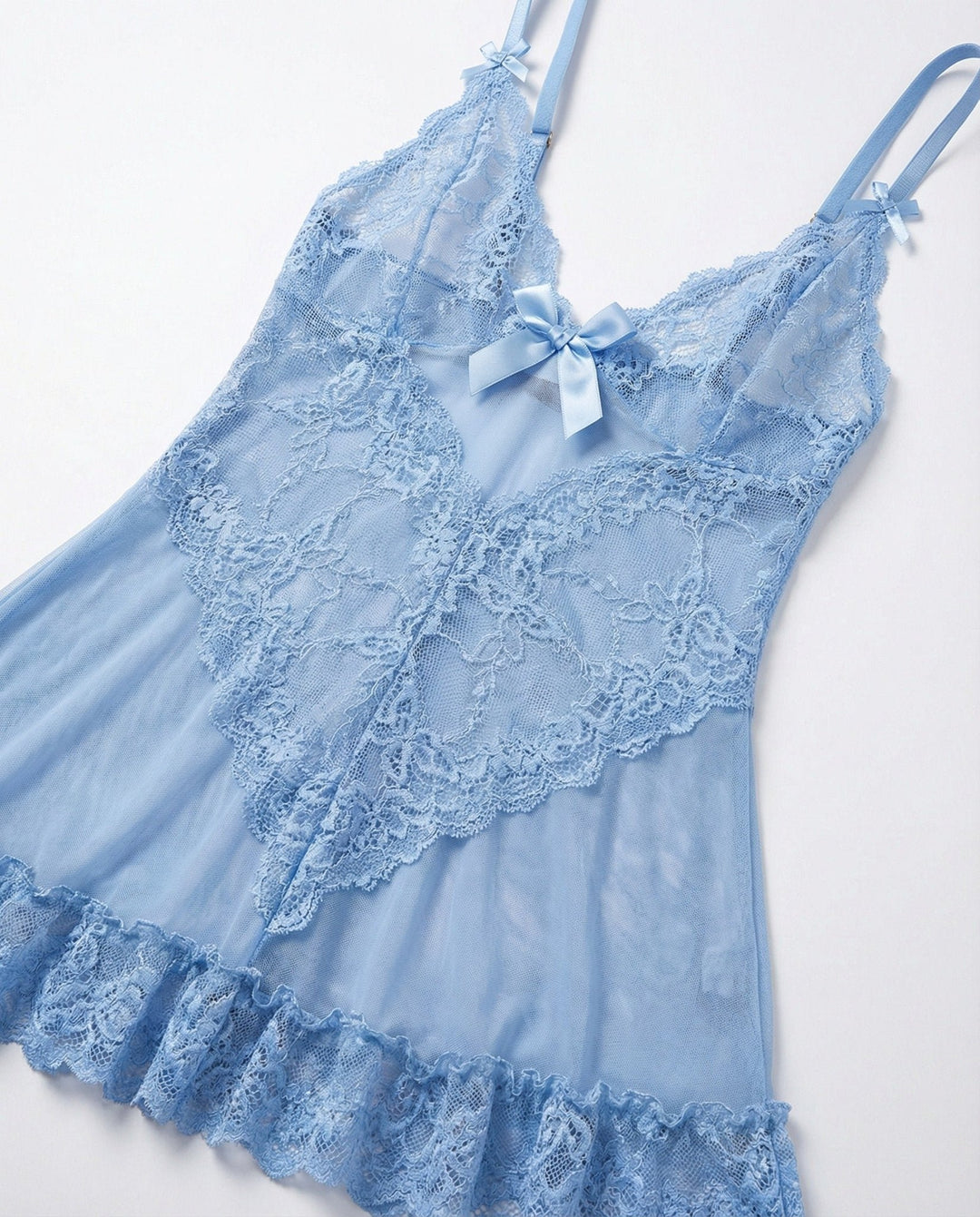 Gennemsigtig Blondekjole Chemise Mesh Blonder Satin G-streng