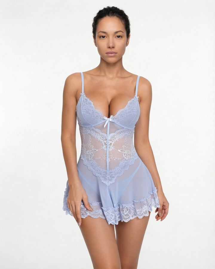 Gennemsigtig Blondekjole Chemise Mesh Blonder Satin G-streng