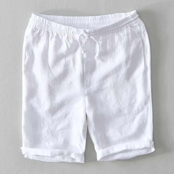 Herre Afslappede Linen Shorts med Snørebånd - White