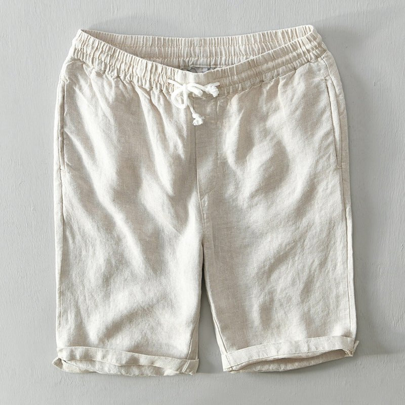 Herre Afslappede Linen Shorts med Snørebånd - Beige