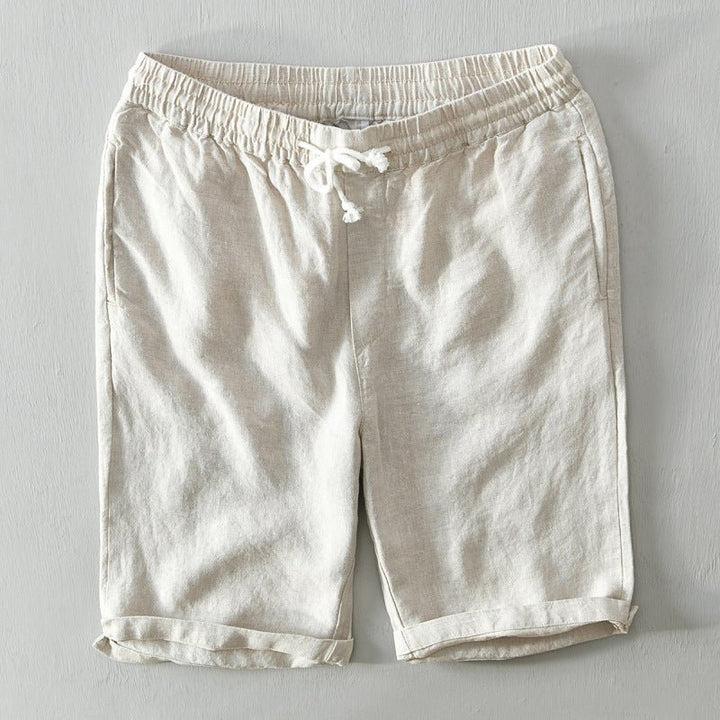 Herre Afslappede Linen Shorts med Snørebånd - Beige