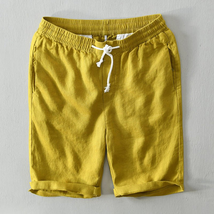 Herre Afslappede Linen Shorts med Snørebånd - Yellow