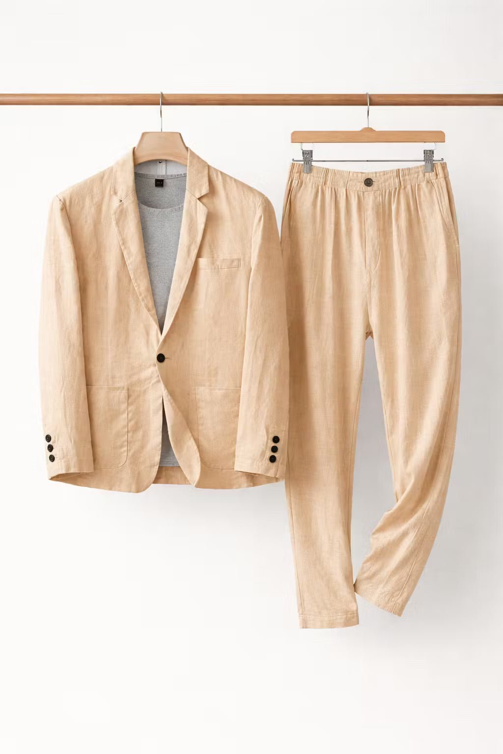 Herre Afslappet Linen Jakkesæt To-delt - Khaki