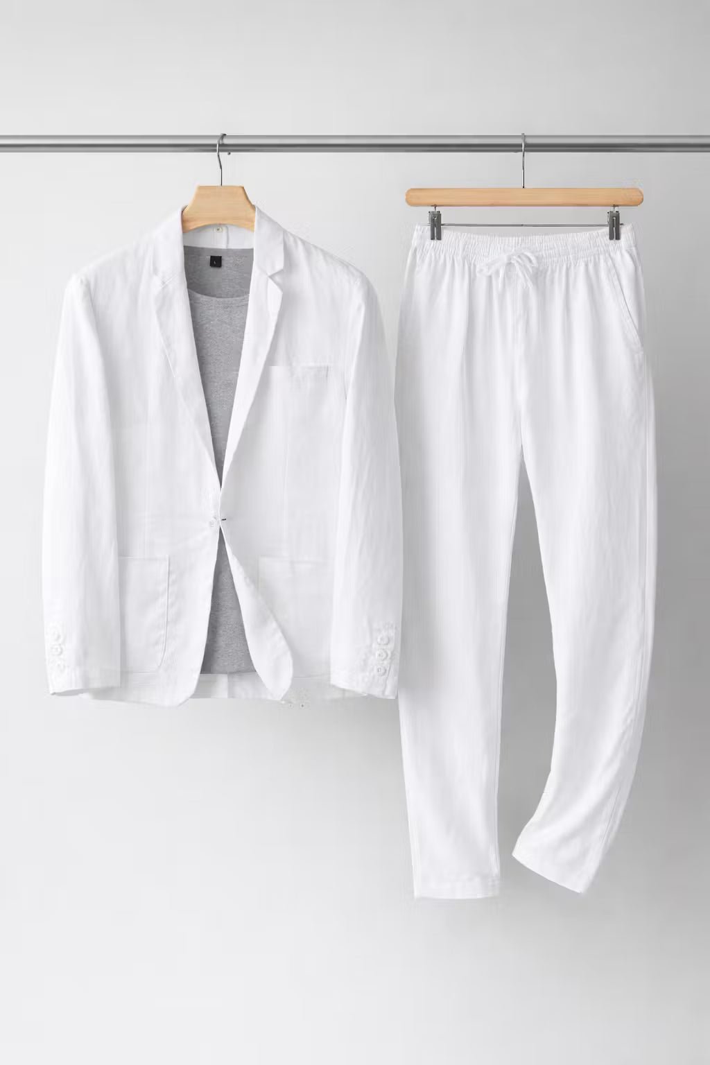 Herre Afslappet Linen Jakkesæt To-delt - White