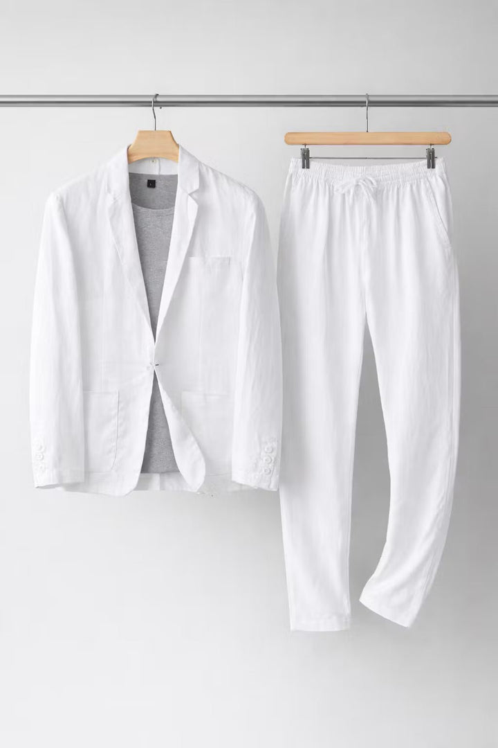 Herre Afslappet Linen Jakkesæt To-delt - White