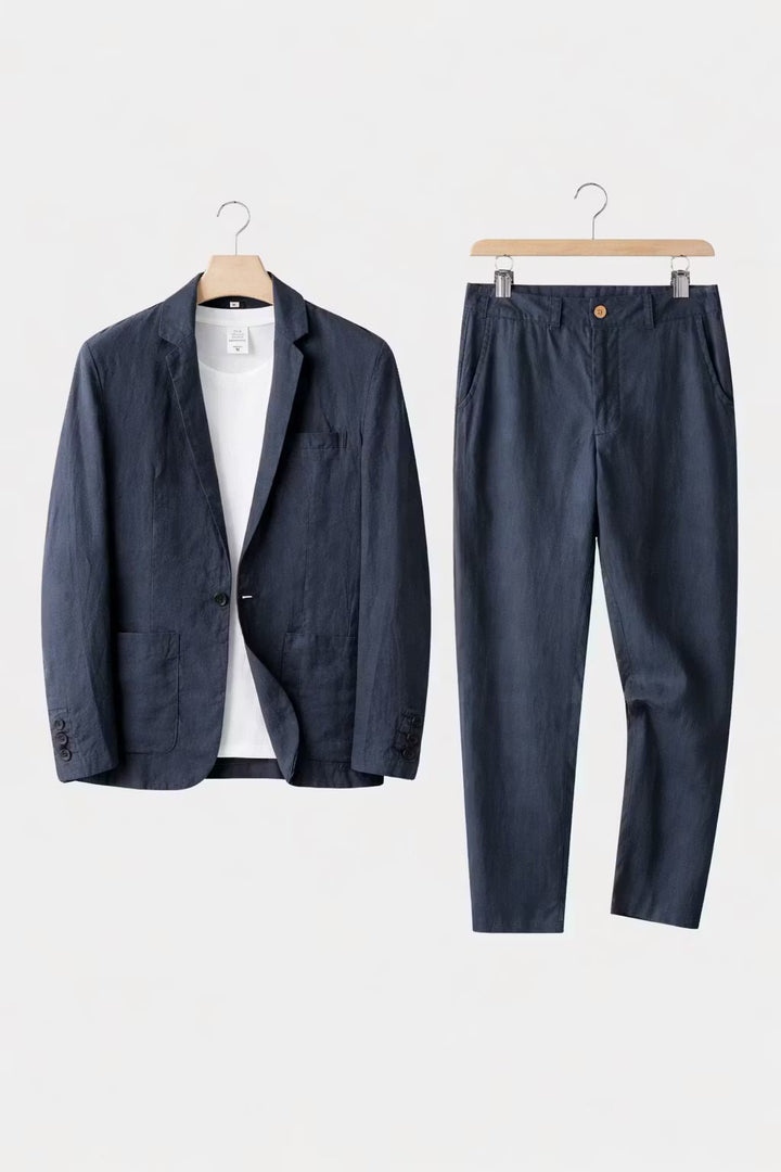Herre Afslappet Linen Jakkesæt To-delt - Blue