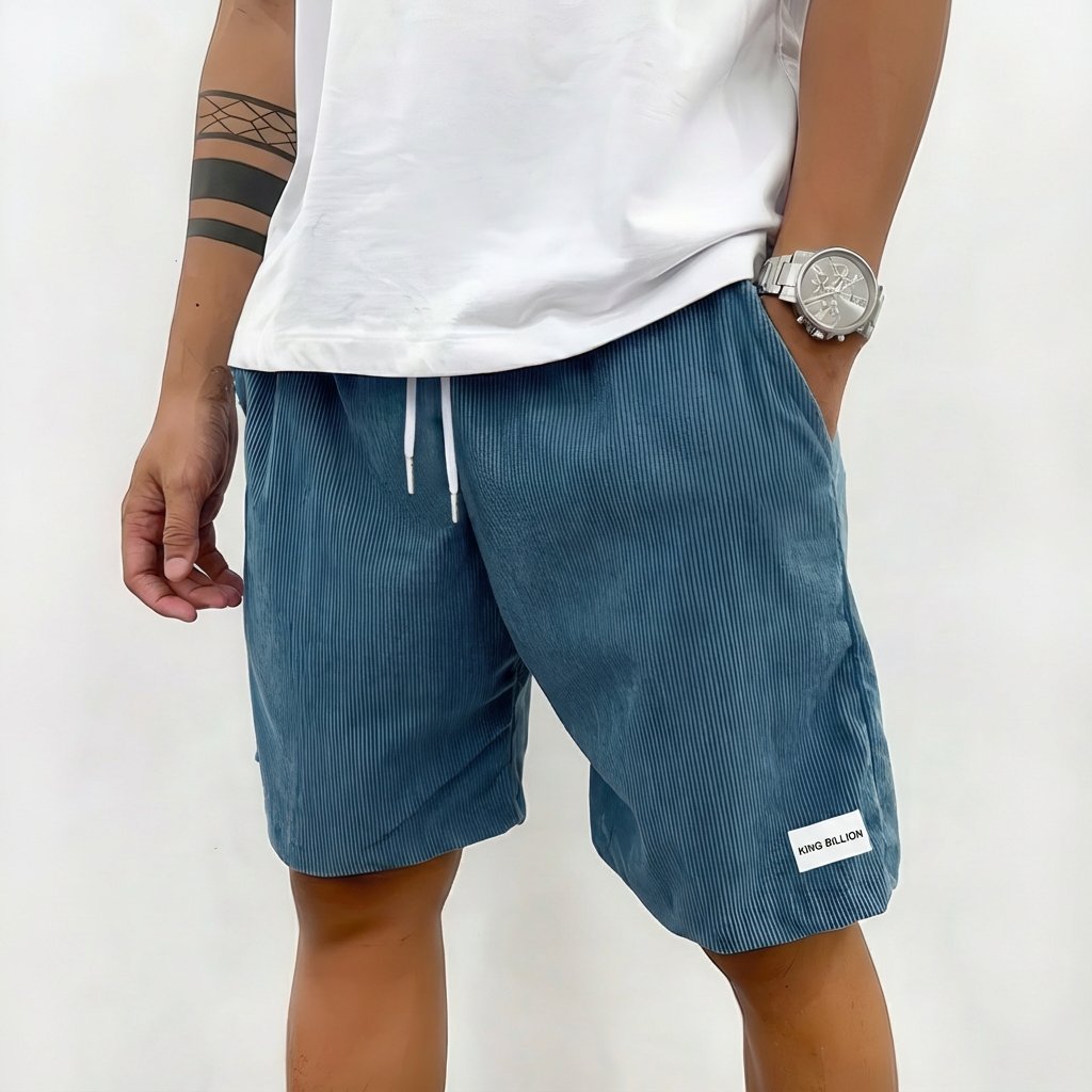 Herre Afslappet Ribbet Snøre Shorts Knælængde - Azul