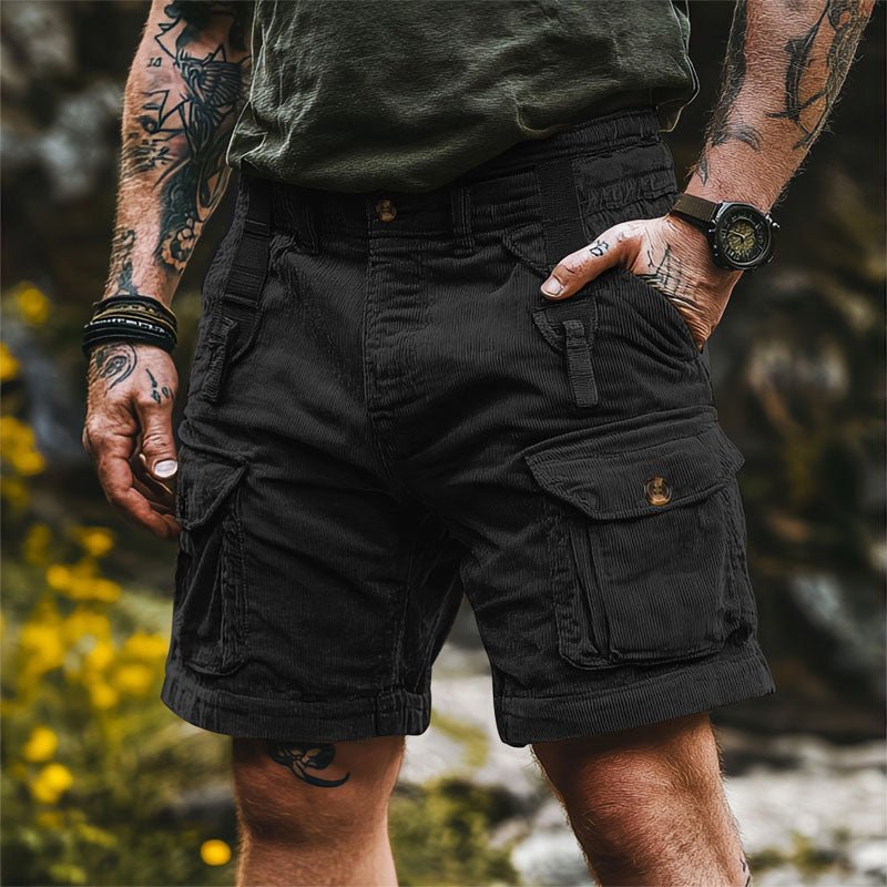 Herre Cargo Shorts Fløjlskorduroy Knælange Multifunktionelle - Black