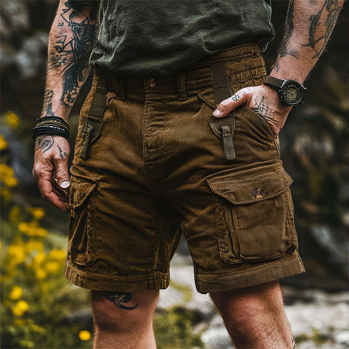 Herre Cargo Shorts Fløjlskorduroy Knælange Multifunktionelle - Brown