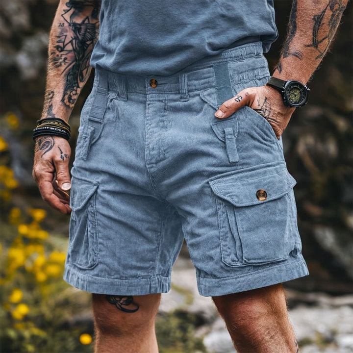 Herre Cargo Shorts Fløjlskorduroy Knælange Multifunktionelle - Blue