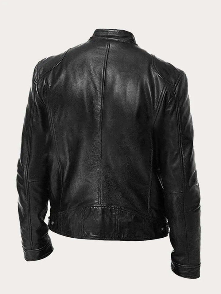 Herre klassisk læder jacket sort biker jakke i ægte læder