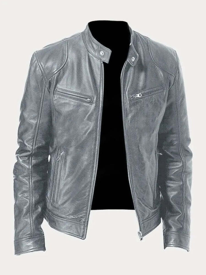 Herre klassisk læder jacket sort biker jakke i ægte læder - Grå