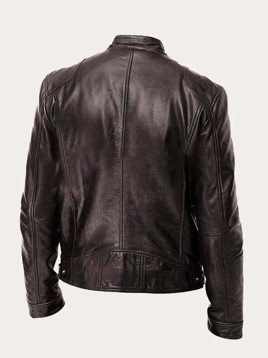 Herre klassisk læder jacket sort biker jakke i ægte læder
