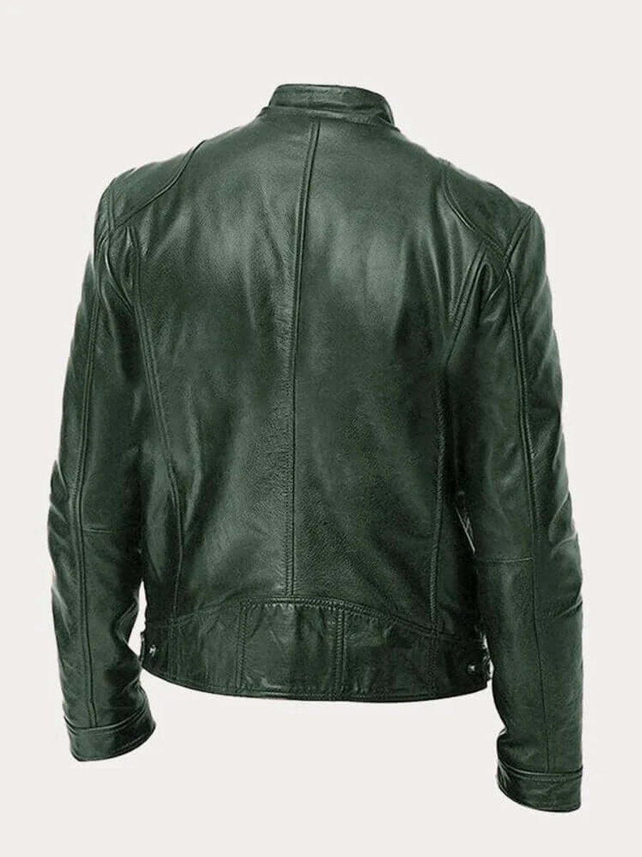 Herre klassisk læder jacket sort biker jakke i ægte læder