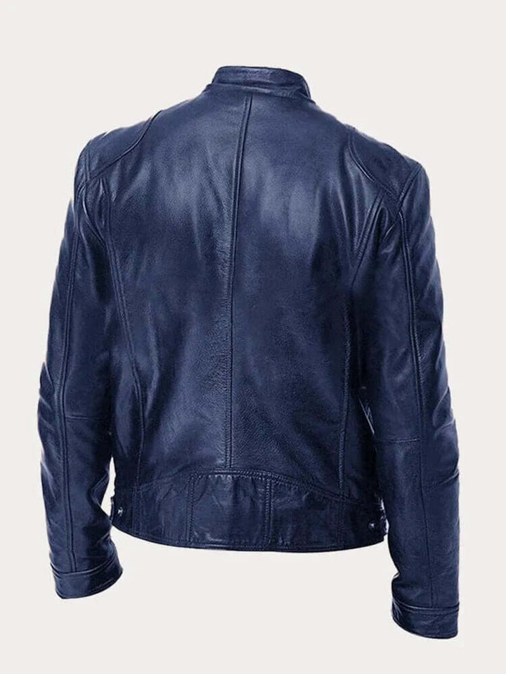 Herre klassisk læder jacket sort biker jakke i ægte læder