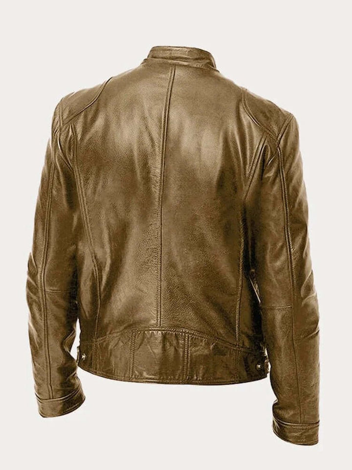 Herre klassisk læder jacket sort biker jakke i ægte læder