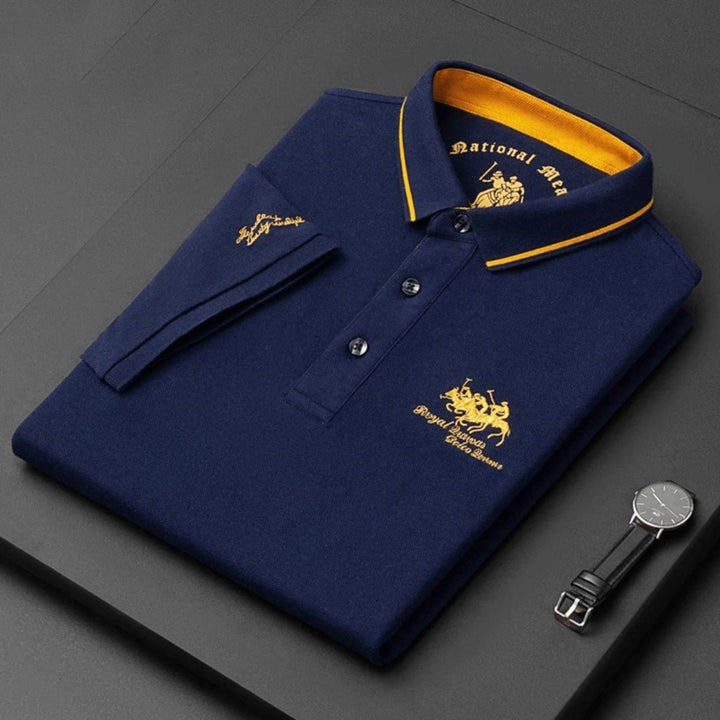 Herre kortærmet poloshirt broderet slim-fit krave - Niebieski