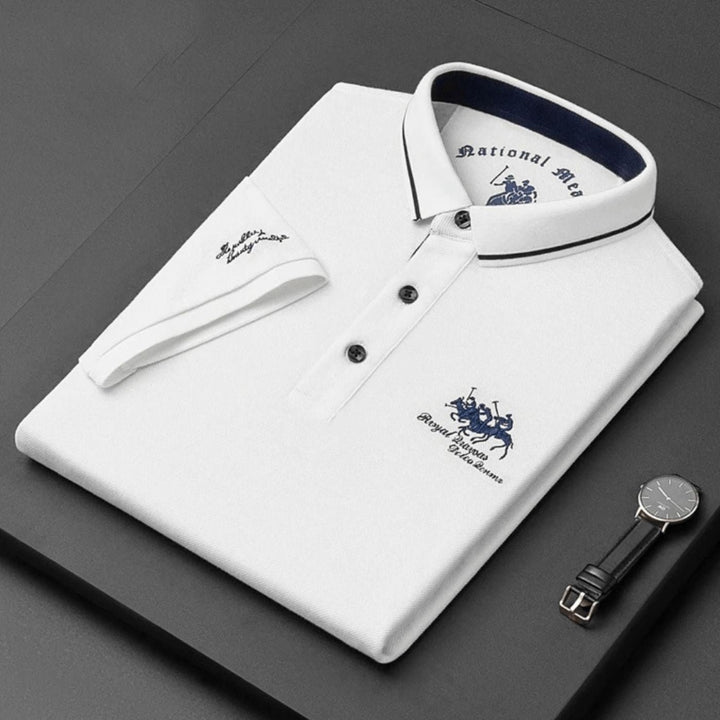 Herre kortærmet poloshirt broderet slim-fit krave - Biały