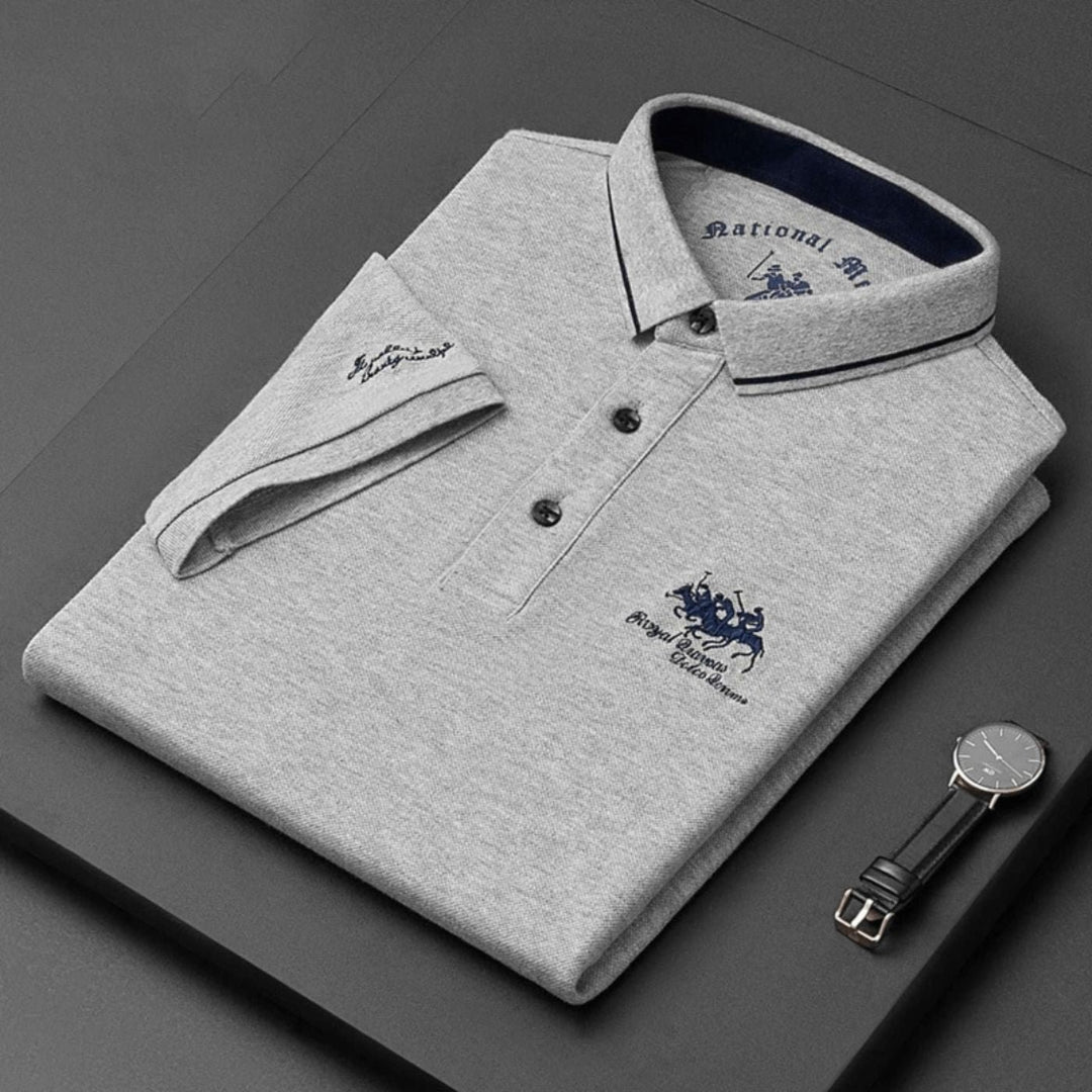 Herre kortærmet poloshirt broderet slim-fit krave - Szary