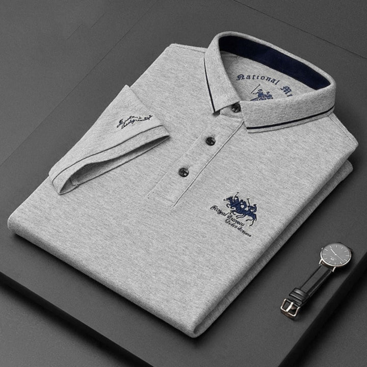 Herre kortærmet poloshirt broderet slim-fit krave - Szary