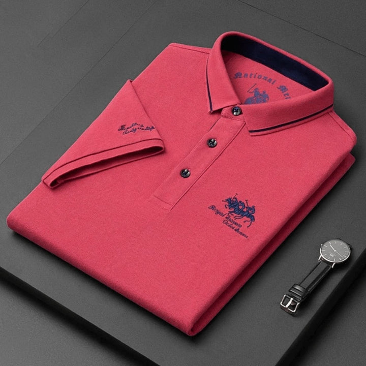 Herre kortærmet poloshirt broderet slim-fit krave - Czerwony